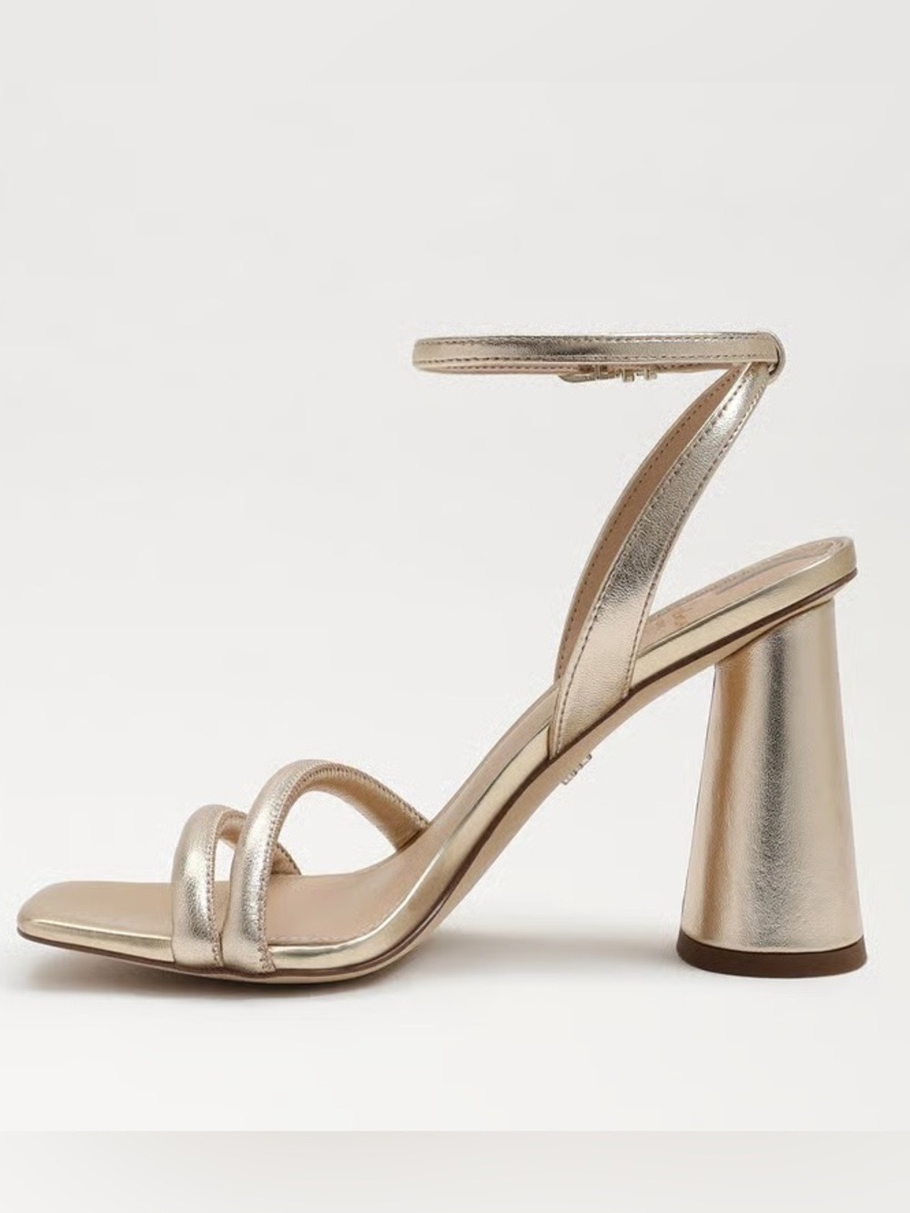 Sam Edelman Kia Metallic Gold Leaf Leather Ankle-Strap Block Heel Sandals - Picture 3 of 14